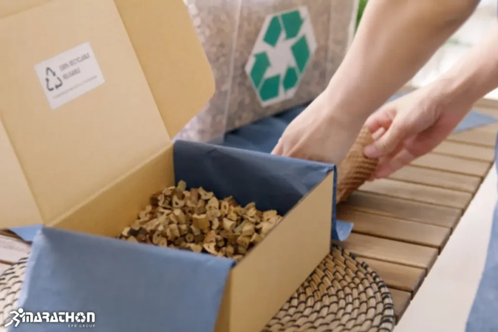 persoana manevrand ambalaj ecologic pentru colete